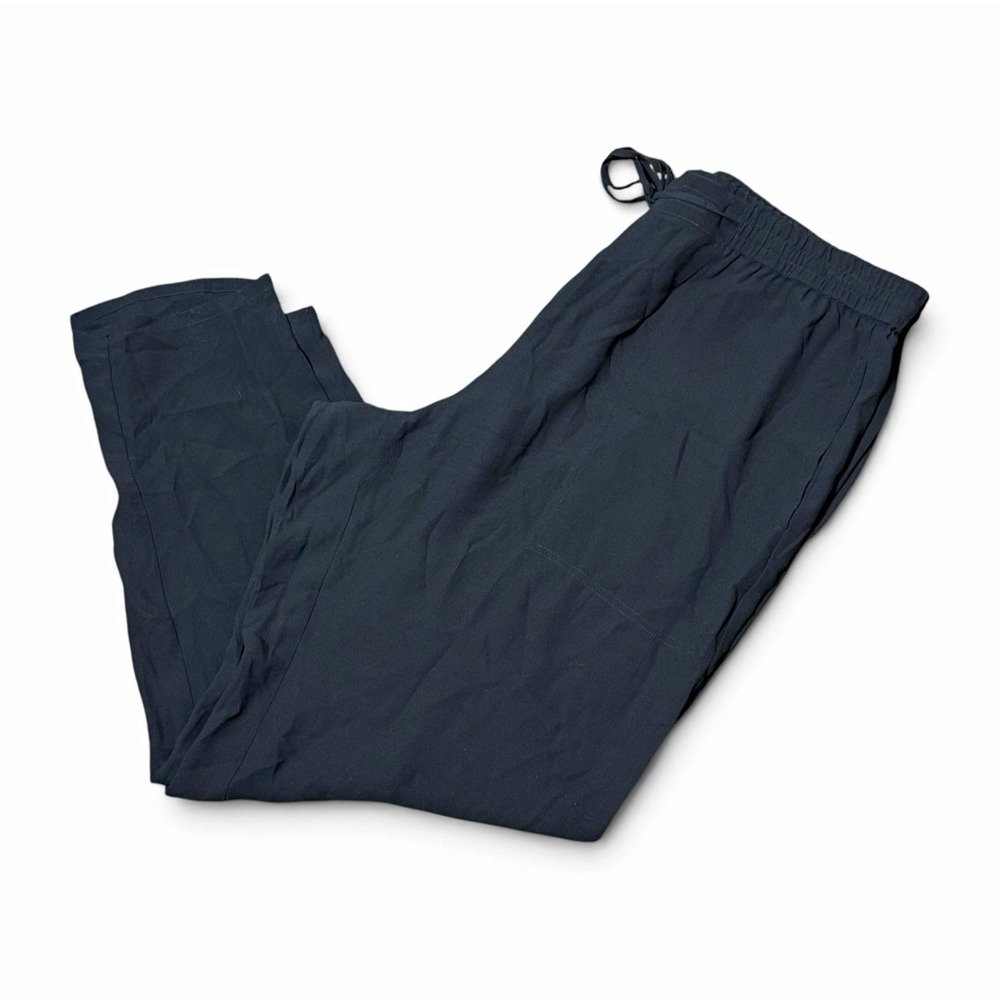 Eileen Fisher 100% Silk Georgette Pants XL Black Drawstring Quiet Luxury Minimal